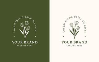 minimalistische vrouwelijk logo met hand- getrokken bloemen botanisch logo sjabloon vector