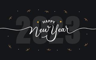gelukkig nieuw jaar 2023 belettering achtergrond met confetti decoraties vector
