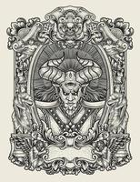 illustratie badass demon met gravure ornament vector