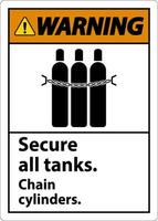waarschuwing teken beveiligen allemaal tanks, keten cilinders vector