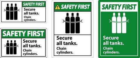 veiligheid eerste teken beveiligen allemaal tanks, keten cilinders vector