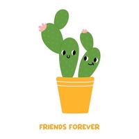 cactus fabriek in pot met schattig gezicht. binnen- fabriek in een vlak stijl. vector illustratie.