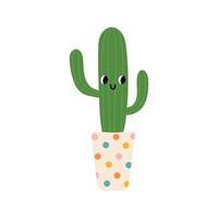 cactus fabriek in pot met schattig gezicht. binnen- fabriek in een vlak stijl. vector illustratie.