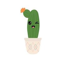 cactus fabriek in pot met schattig gezicht. binnen- fabriek in een vlak stijl. vector illustratie.