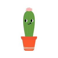 cactus fabriek in pot met schattig gezicht. binnen- fabriek in een vlak stijl. vector illustratie.