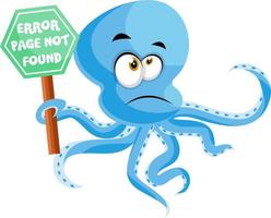 Octopus met 404 fout, illustratie, vector Aan wit achtergrond.