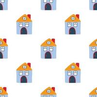 vector patroon met schattig nordic veelkleurig huizen in tekening stijl, hygge, knus huis Aan een wit achtergrond. patroon voor stoffen, ansichtkaarten, geschenk inpakken, pyjama.