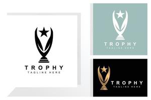 trofee logo ontwerp, prijs winnaar kampioenschap trofee vector, succes merk vector