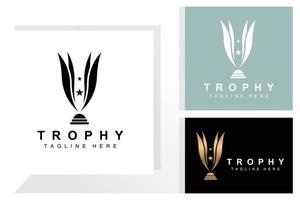 trofee logo ontwerp, prijs winnaar kampioenschap trofee vector, succes merk vector