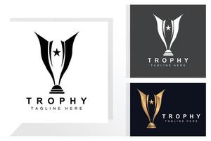 trofee logo ontwerp, prijs winnaar kampioenschap trofee vector, succes merk vector