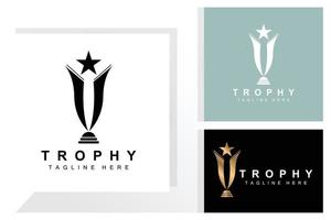 trofee logo ontwerp, prijs winnaar kampioenschap trofee vector, succes merk vector