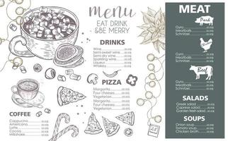 kerstmenu. ontwerp sjabloon. vector hand getekende illustratie.