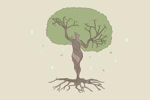 vrouw vorm wezen een natuurlijk Woud boom. vector concept illustratie van natuur en menselijk balans door besparing en beschermen natuur.