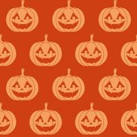 halloween pompoen naadloos patroon. vector eindeloos afdrukken met pompoen lantaarns Aan oranje achtergrond