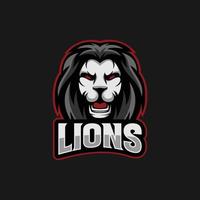 leeuw mascotte e-sport logo illustratie met tekst - vector illustratie