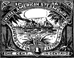 centraal Amerikaans stoomschip bedrijf een cent postzegel in 1886, wijnoogst illustratie. vector