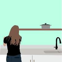 vrouw in keuken, illustratie, vector Aan wit achtergrond.