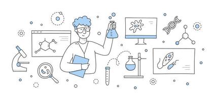 wetenschap tekening concept, chemicus Holding beker vector