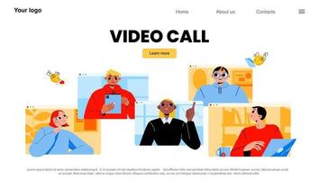 video telefoongesprek, online conferentie landen bladzijde, banier vector