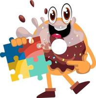 donut met puzzel, illustratie, vector Aan wit achtergrond.