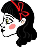 meisje met zwart haar, illustratie, vector Aan wit achtergrond