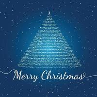 vrolijk Kerstmis groet kaart met abstract Kerstmis boom en vrolijk Kerstmis tekst Aan blauw achtergrond, Kerstmis kaart voor deze vakantie seizoen vector