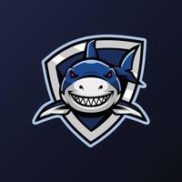 haai met schild mascotte logo vector illustratie ontwerp - dieren mascotte logo