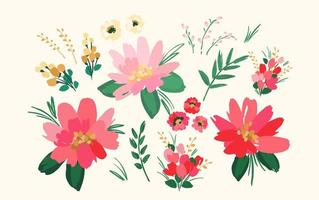 set bloemen designelementen. bladeren, bloemen, gras, takken vector illustratie