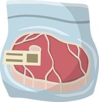 verpakking van bevroren rood vlees. ham in tas. tekenfilm vlak illustratie. reeks van supermarkt producten. verkoudheid voorwerp vector