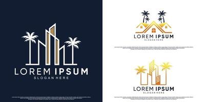 bundel icoon huis en plam logo ontwerp met creatief stijl premie vector