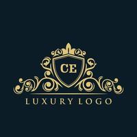 brief ce logo met luxe goud schild. elegantie logo vector sjabloon.