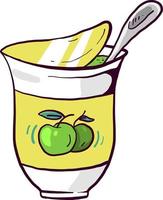 kom van appel yoghurt, illustratie, vector Aan wit achtergrond