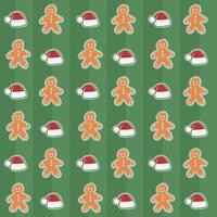 naadloos Kerstmis patroon met peperkoek Mens en de kerstman hoed Aan groen achtergrond. vector illustratie. ontwerp voor verpakking, achtergrond, ansichtkaart