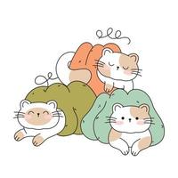 trek grappig katten slapend in een pompoenen kawaii kat met pompoen voor dankzegging en herfst vallen vector illustratie kat karakter verzameling. tekening tekenfilm stijl.