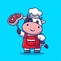schattig chef koe rooster vlees tekenfilm vector icoon illustratie. dier voedsel icoon concept geïsoleerd premie vector. vlak tekenfilm stijl