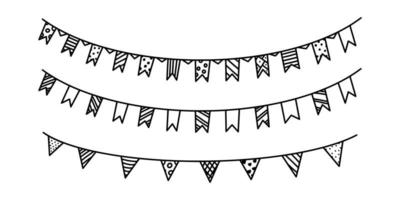 slingers met vlaggen voor carnaval of viering. reeks van decor slingers geïsoleerd Aan wit achtergrond. vector illustratie