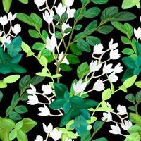 hand getekende verse lente naadloze patroon. bloemenontwerp als achtergrond met groene bladeren, succulenten en witte leliebloemen. vectorillustratie. vector