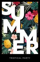vector zomer ontwerp met exotisch palm bladeren, hibiscus bloemen, ananas en ruimte voor tekst. uitverkoop aanbod sjabloon, banier van folder achtergrond. tropisch backdrop illustratie.