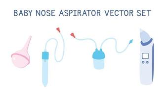 reeks van baby neus- schoonmaakster nasaal aspirators clip art. gemakkelijk schattig baby neus- aspirator vlak vector illustratie geïsoleerd Aan wit. klassiek, elektrisch, accu neus- pomp, neus- zuignap buis tekenfilm stijl icoon