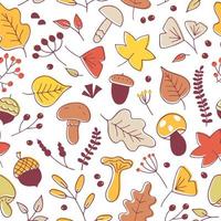 naadloos patroon van hand- getrokken takken, bladeren, champignons en eikels. dankzegging en oogst dag. seizoen illustratie, val. vector abstract achtergrond van schattig herfst planten, botanisch elementen