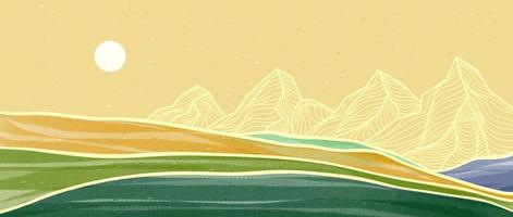 creatief minimalistische hand- geschilderd illustraties van midden eeuw modern. natuurlijk abstract landschap achtergrond. berg, Woud, zee, lucht en zon vector