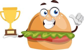 hamburger met trofee, illustratie, vector Aan wit achtergrond.