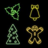 Kerstmis neon pictogrammen set. gelukkig Kerstmis verzameling licht tekens. teken planken, licht spandoek. Kerstmis neon geïsoleerd pictogrammen, embleem, ontwerp sjabloon. vector illustratie