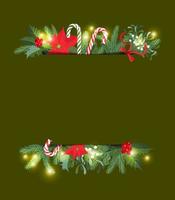 vector illustratie Kerstmis kader met Spar takken, maretak, hulst, snoepjes en plaats voor tekst.