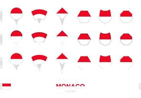 verzameling van de Monaco vlag in verschillend vormen en met drie verschillend Effecten. vector