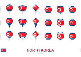 verzameling van de noorden Korea vlag in verschillend vormen en met drie verschillend Effecten. vector
