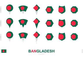 verzameling van de Bangladesh vlag in verschillend vormen en met drie verschillend Effecten. vector