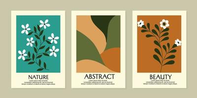 retro stijl gebladerte muur kunst sjabloon. verzameling van abstract hand- getrokken bladeren. botanisch poster reeks voor muur decoratie, catalogus,omslag.interieur, behang, spandoek. vector