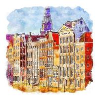 amsterdam nederland aquarel schets hand getekende illustratie vector