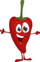 gelukkig rood peper, illustratie, vector Aan wit achtergrond.
